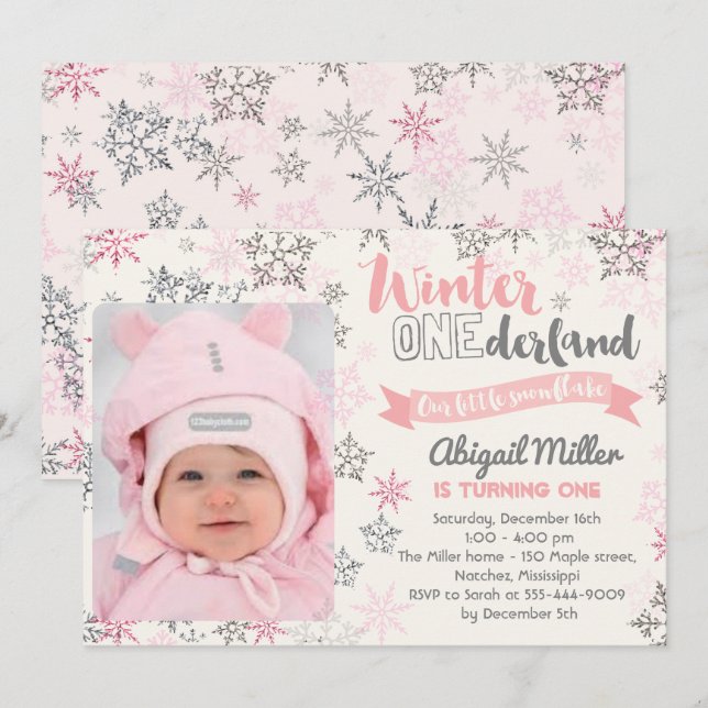 Snowflake Birthday Invitation - Winter Onederland (Front/Back)