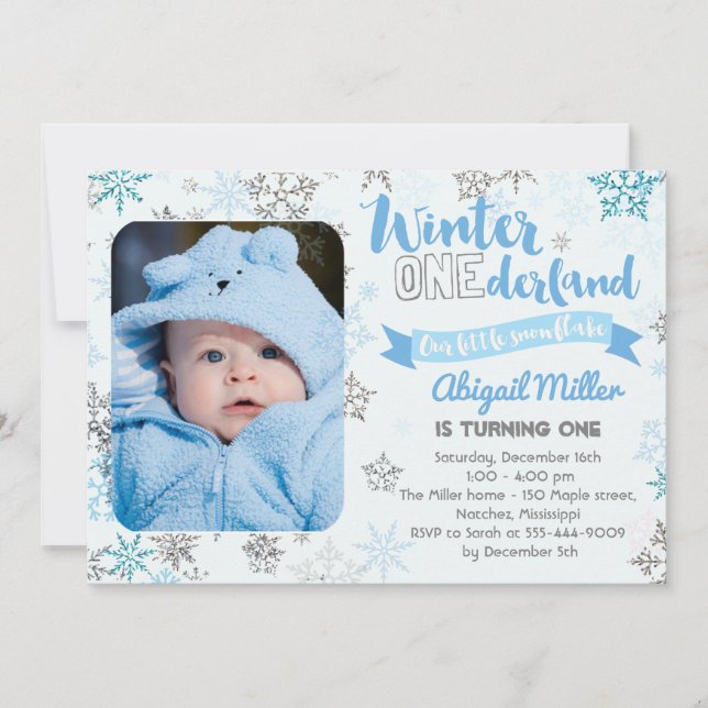 Snowflake Birthday Invitation - Winter Onederland (Front)