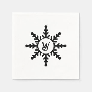 Snowflake Black and White Monogrammed Christmas Napkin