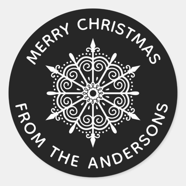 Snowflake Black White Christmas Envelope Seal (Front)