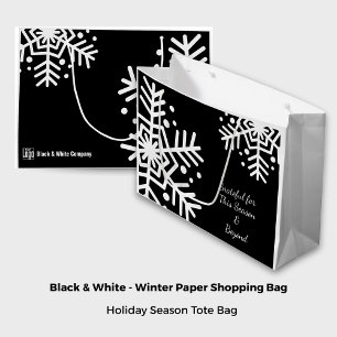 Snowflake Black & White Motto Company Logo Name Large Gift Bag
