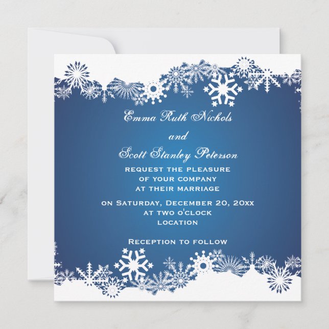 Snowflake bleu blanc hiver invitation de mariage (Devant)