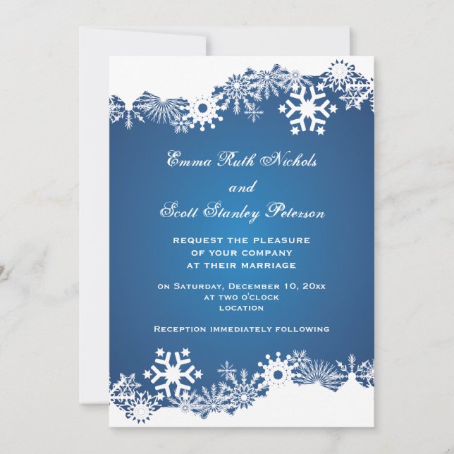 Snowflake bleu blanc hiver invitation de mariage (Devant)