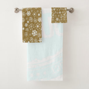 Snowflake Blizzard With Golden Background Bath Towel Set