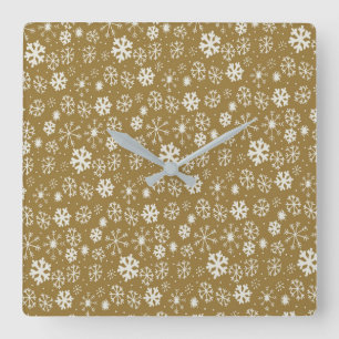 Snowflake Blizzard With Golden Background Square Wall Clock