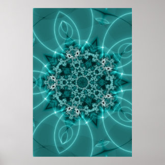 Snowflake | Blue and White Fractal Art Poster