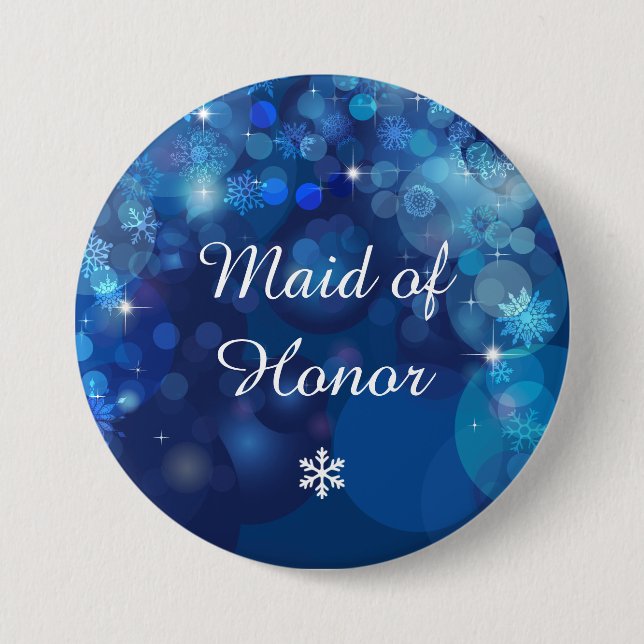 Snowflake Blue Bokeh Winter Bridal Party 3 Inch Round Button (Front)