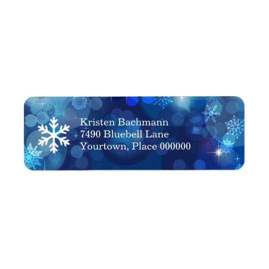 Snowflake Blue Bokeh Winter Return Address Label