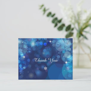 Snowflake Blue Bokeh Winter Thank You Postcard