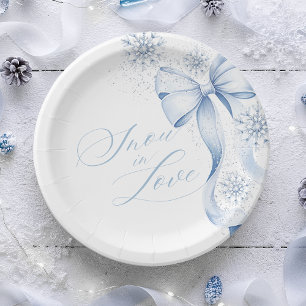 Snowflake Blue Bow Winter Bridal Shower Paper Plat Plate