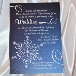 Snowflake Blue Elegance Winter Wedding Invitation