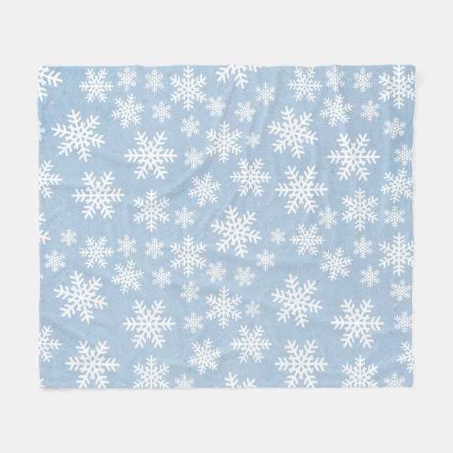Snowflake Blue Holiday Winter Snow Pattern  Fleece (Front (Horizontal))