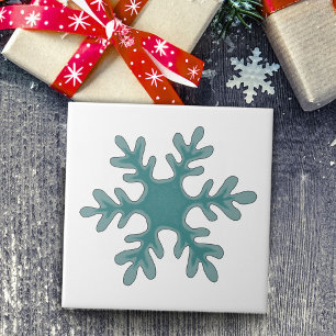 Snowflake Blue on White Tile