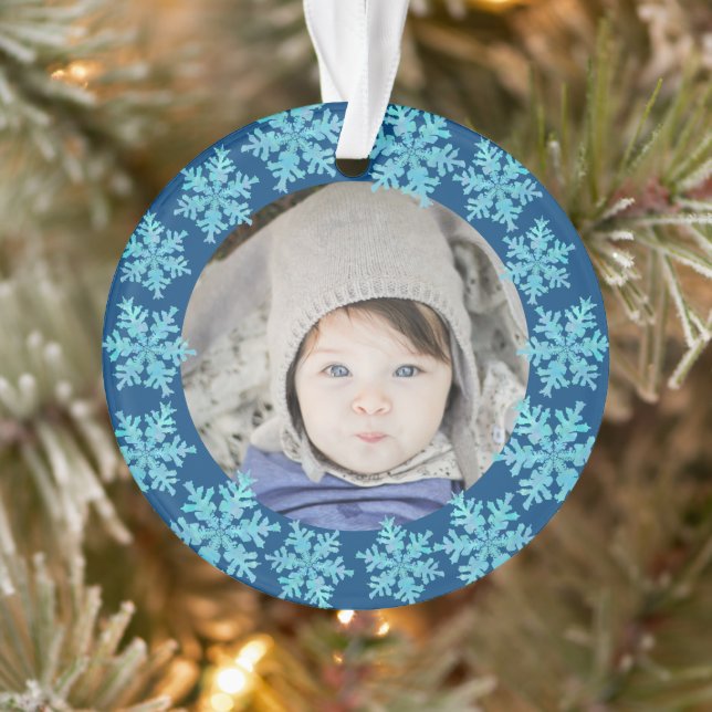 Snowflake Blue Opal 2 Sided Photo Grandparents Ornament (Tree)