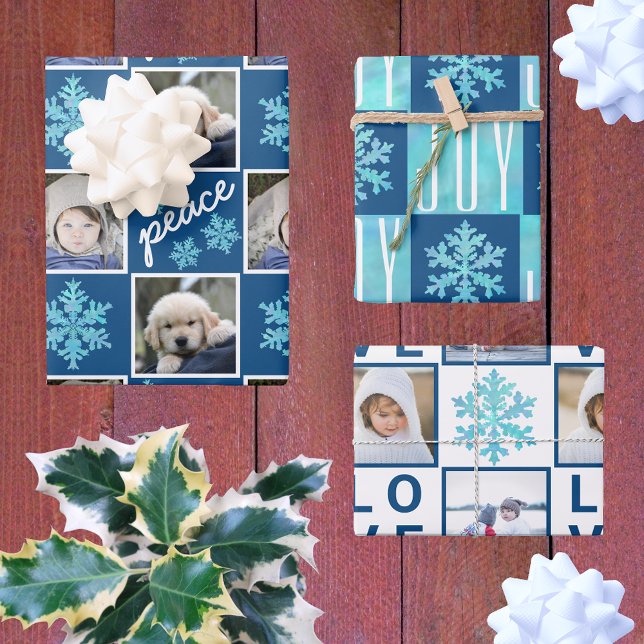 Snowflake Blue Opal Peace Joy Love 4 Photo Wrapping Paper Sheet (Creator Uploaded)