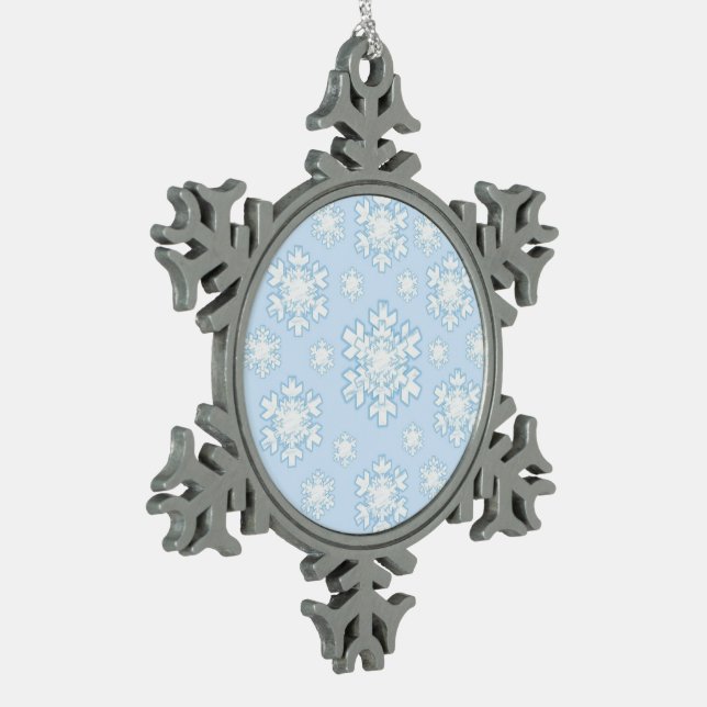 Snowflake (blue) pewter christmas ornament (Left)