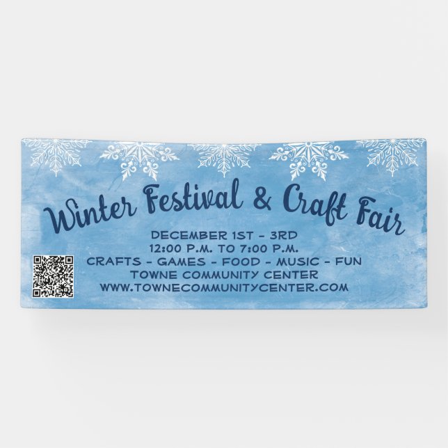 Snowflake Blue QR Code Craft Winter Festival  Banner (Horizontal)