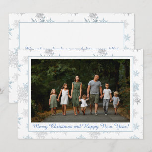 Snowflake Blue Silver Grey Winter Wonderland Photo Holiday Card