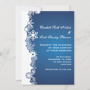Snowflake blue white winter wedding invitation