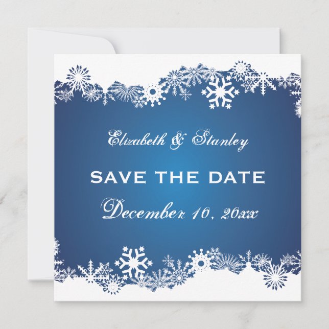 Snowflake blue white winter wedding Save the Date (Front)