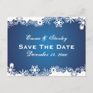 Snowflake blue white winter wedding Save the Date Announcement Postcard