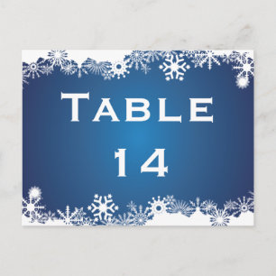 Snowflake blue white winter wedding table number postcard