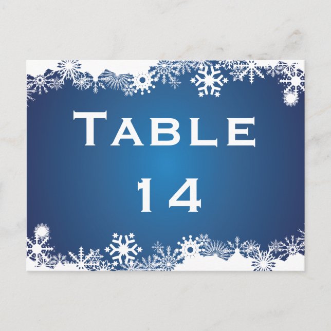 Snowflake blue white winter wedding table number postcard (Front)