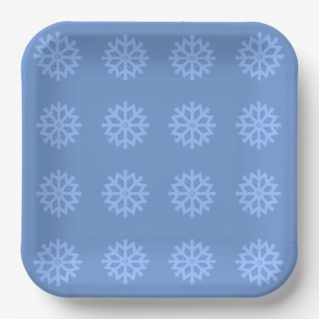  Snowflake Blue Winter Festive Pattern   Paper Plate (Front)
