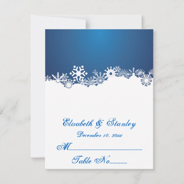 Snowflake blue winter wedding place card (Front)
