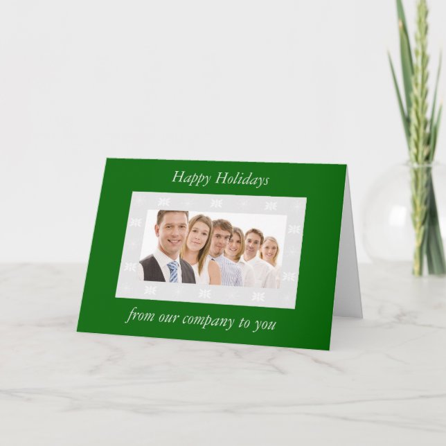 Snowflake Border Custom Holiday Card (green) (Front)