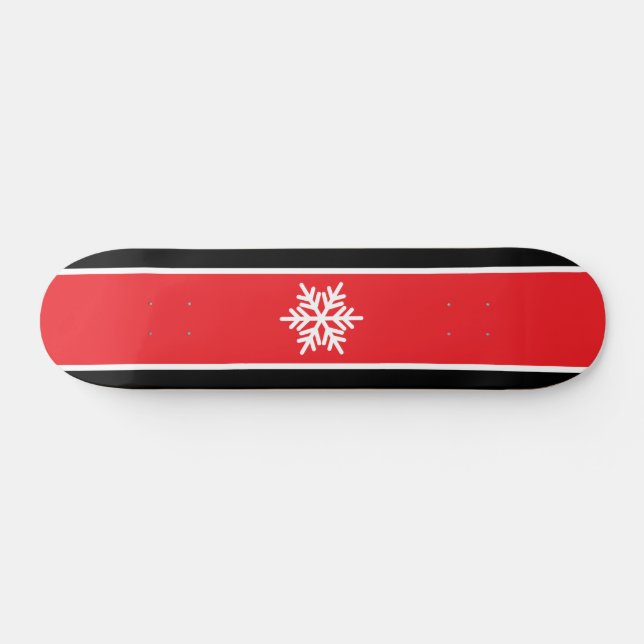 Snowflake Bright Red Black White Racing Stripes Skateboard (Horz)