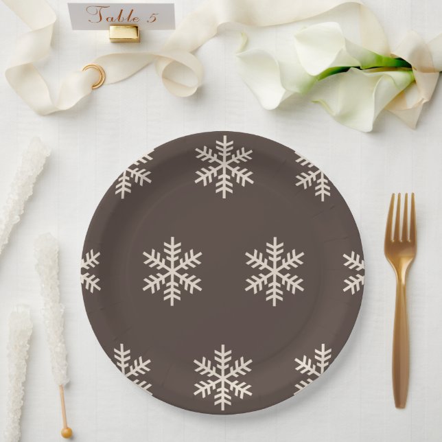 Snowflake Brown Paper Plate (Wedding)