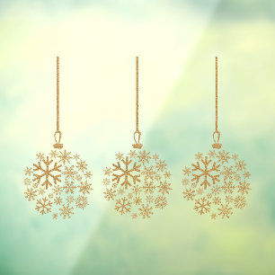 Snowflake bulbs gold glitter pack of three window cling