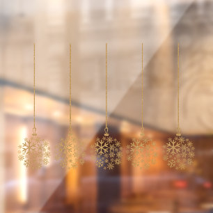 Snowflake bulbs gold_ pack of five window cling