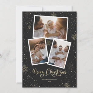 Snowflake Calligraphy Black Photo Merry Christmas Holiday Card
