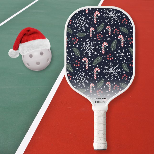 Snowflake Candy Cane Winter Holidays Custom Text Pickleball Paddle (Creator Uploaded)
