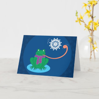 Snowflake-Catching Frog Holiday Greeting Card