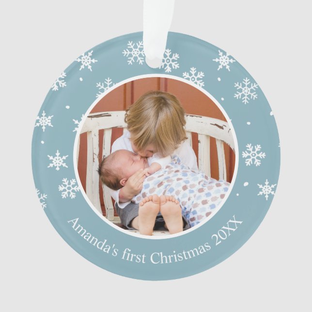 Snowflake Christmas 2 Photo Custom Ornament (Front)