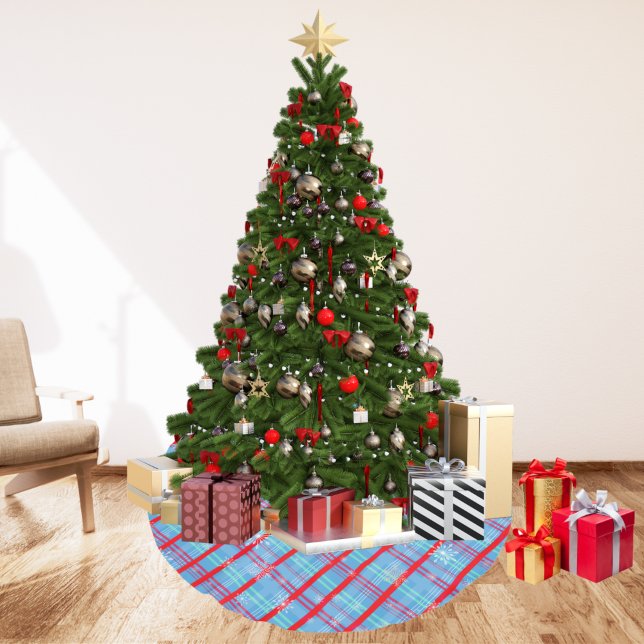 Snowflake Christmas Blue Winter Plaid  Brushed Polyester Tree Skirt (Creator Uploaded)