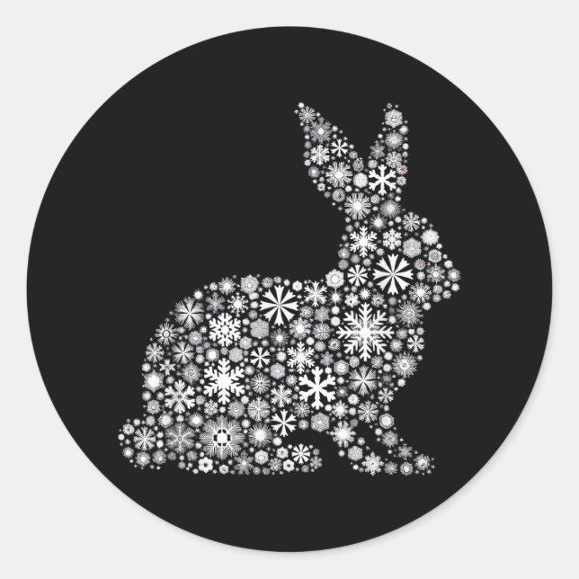 Snowflake Christmas - Bunny Rabbit  Classic Round Sticker (Front)