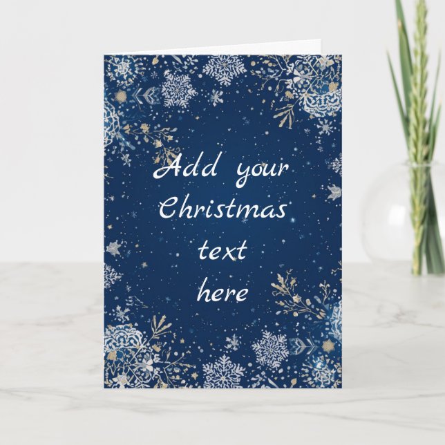 Snowflake Christmas Card White and Blue  (Front)