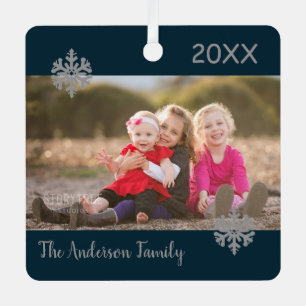 Snowflake Christmas Family Photo Metal Ornament