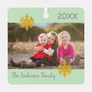 Snowflake Christmas Family Photo Metal Ornament