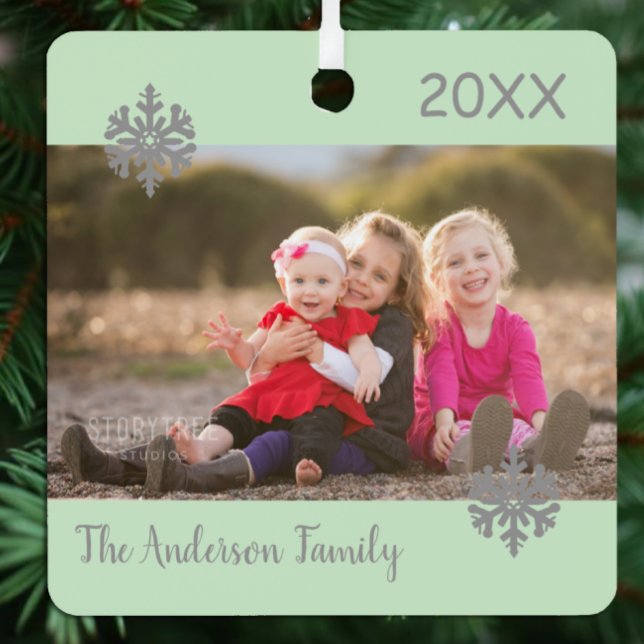 Snowflake Christmas Family Photo Metal Ornament (Creator Uploaded)