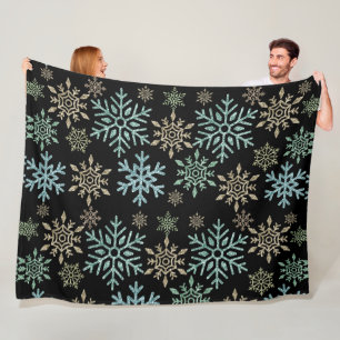 Snowflake Christmas Green Gold Fleece Blanket