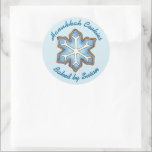 Snowflake Christmas Hanukkah Baked By Cookies Classic Round Sticker<br><div class="desc">Features an original cookie illustration. Simply personalize with the baker's name. A fun way to tell everyone that your creations are baked with love! This illustration is also available on other products. Don't see what you're looking for? Need help with customization? Contact Rebecca to have something designed just for you....</div>
