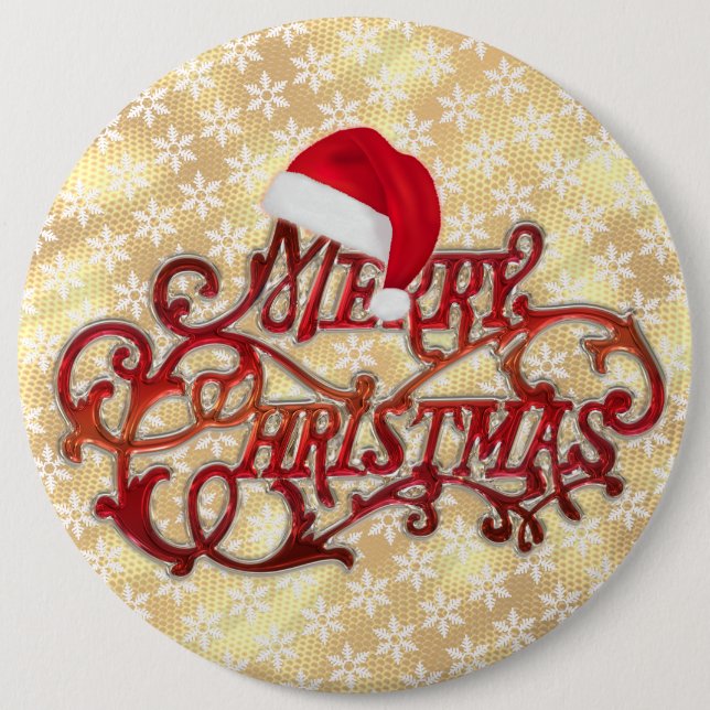 Snowflake Christmas Hat Gold Button (Front)
