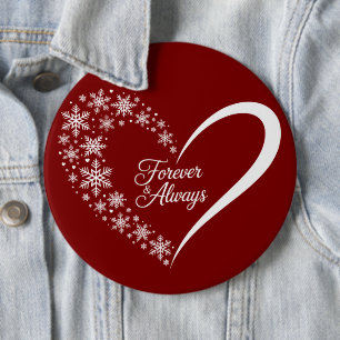 Snowflake Christmas Holiday Snow Flake Heart  6 Inch Round Button