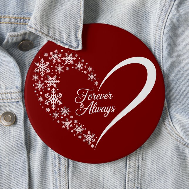 Snowflake Christmas Holiday Snow Flake Heart  6 Inch Round Button (In Situ)