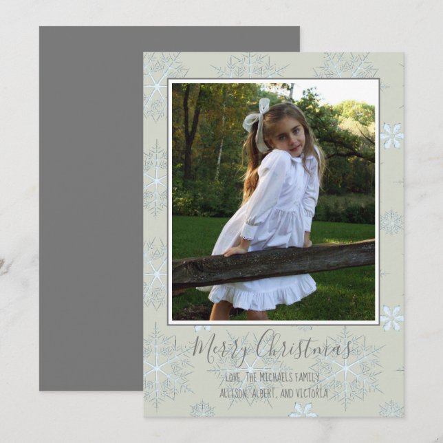 Snowflake Christmas Photo Card Winter 1 Photo (Front/Back)